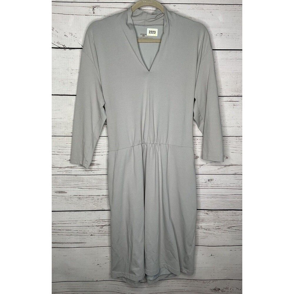 Patagonia Vitaliti 3/4 Sleeve Belted V-Neck Midi Dress Women Size XL Gray‎